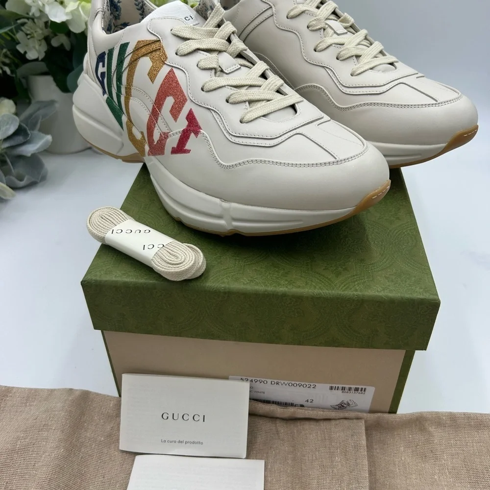 Women's Gucci, leather Rython sneakers with colorful logo size 42 fits 11 US